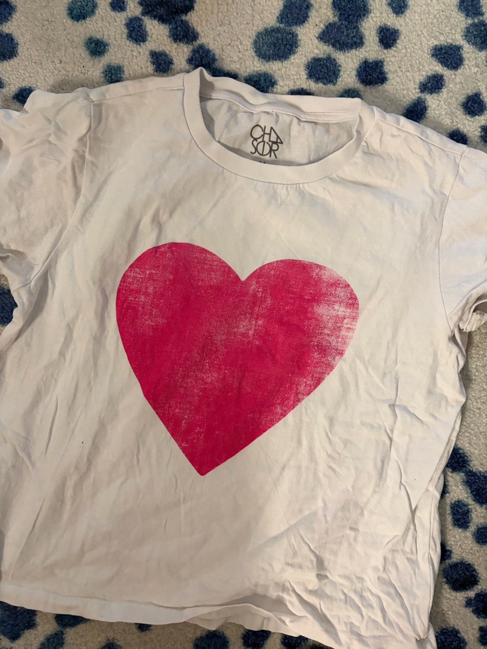Chaser White Tee with Large Pink Heart Graphic